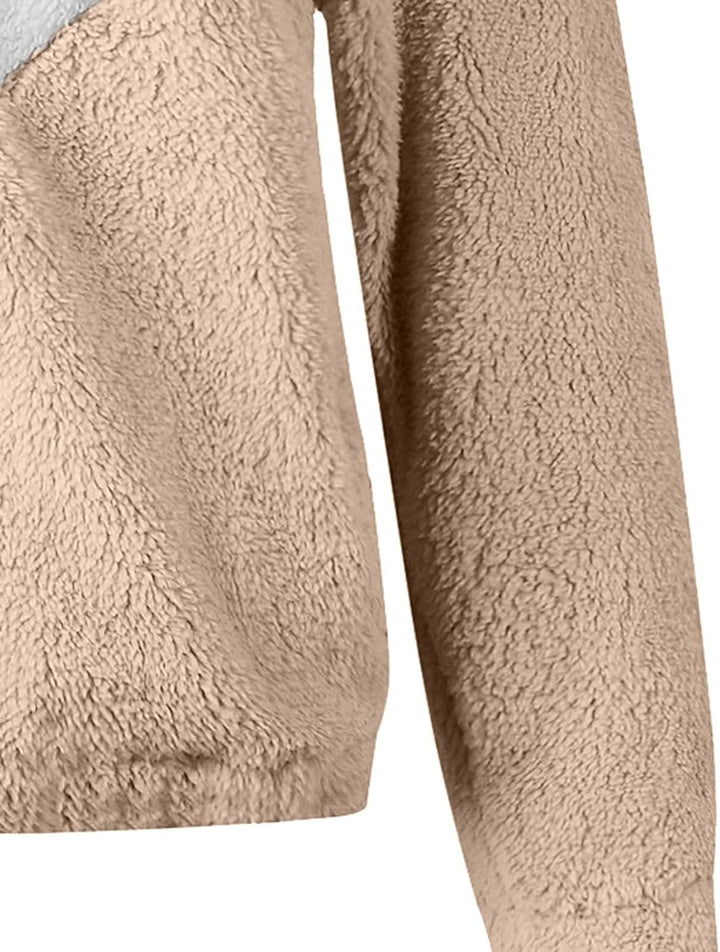 Ansenesna Teddy Fleecejacke Damen Ohne Kapuze Flauschig Winterjacke Damen Warm Fleece Wintermantel E