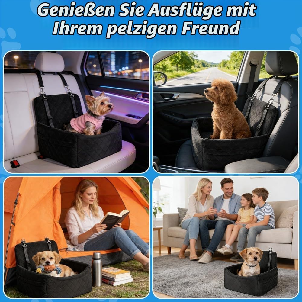 Hundesitz Auto Kleine Hunde Unter 10KG, Tragbares Autositz Hund mit 2 Sicherheitsgurten Hunde Autosi