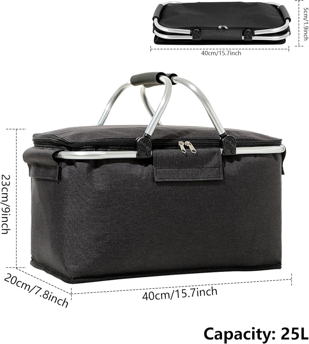 JXCTNNU Picknickkorb 25L Einkaufskorb Faltbar Gross Picknickkorb Kühlkorb Einkaufskorb mit Deckel Tr
