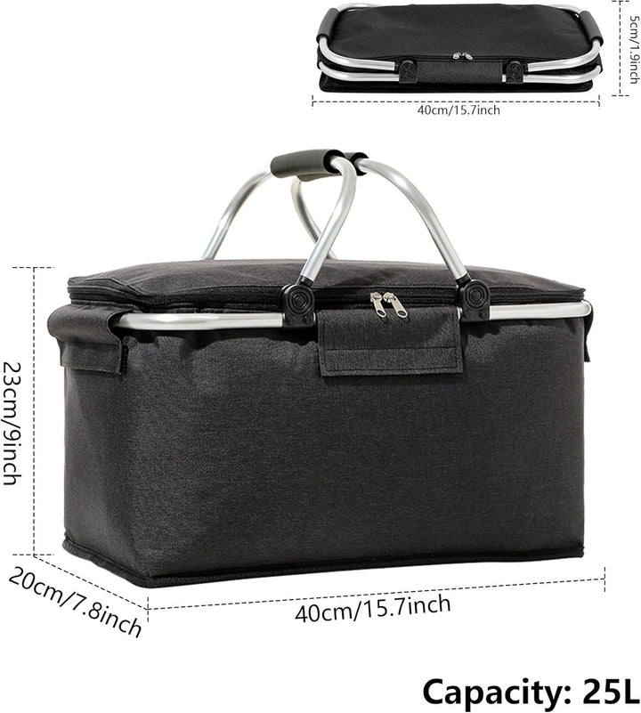 JXCTNNU Picknickkorb 25L Einkaufskorb Faltbar Gross Picknickkorb Kühlkorb Einkaufskorb mit Deckel Tr