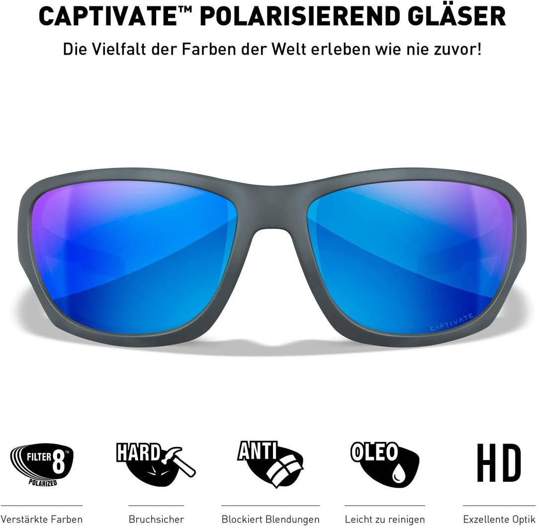 Wiley X │ WX Climb | Sonnenbrille Herren | Sonnenbrille Herren Polarisiert │ 100% UVA/UVB-Schutz | I