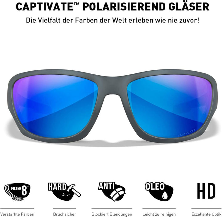 Wiley X │ WX Climb | Sonnenbrille Herren | Sonnenbrille Herren Polarisiert │ 100% UVA/UVB-Schutz | I