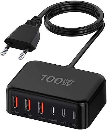 USB C Ladegerät, 100W 6-Port USB C Adapter Mehrfach Ladegerät mit USB-C und USB-A, Schnellladegerät