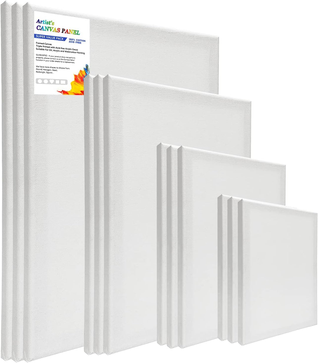 HOTOOLME 12 Stück Leinwand Set - Leinwand zum bemalen, Keilrahmen 13x18cm, 18x24cm, 24x30cm, 30x40cm