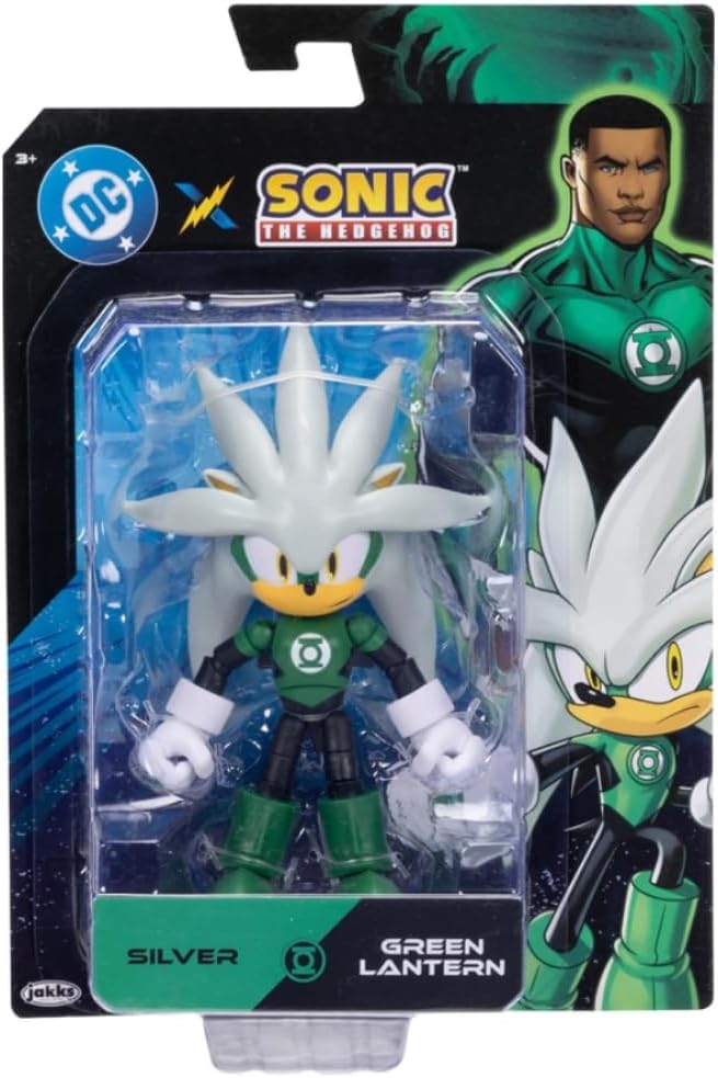Sonic The Hedgehog DC x Sonic Silver als Green Lantern, 13 cm grosse Actionfigur, offiziell lizenzie