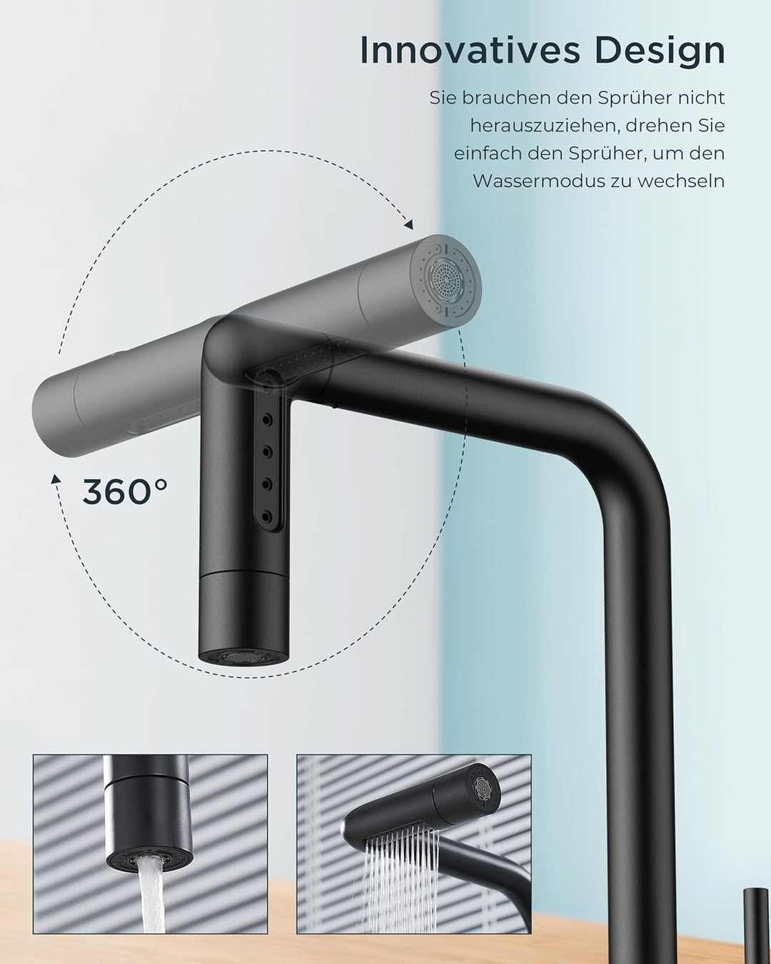 FORIOUS Wasserhahn Küche Schwarz, Küchenarmatur Ausziehbar, Spültischarmatur Küche mit 5 Sprühmodi,