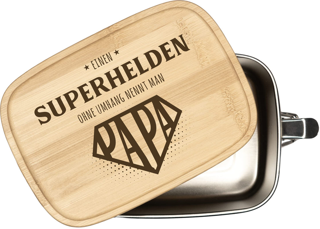 Tassenbrennerei Brotdose mit Spruch - Einen Superhelden ohne Umhang nennt man Papa - 1000ml Edelstah