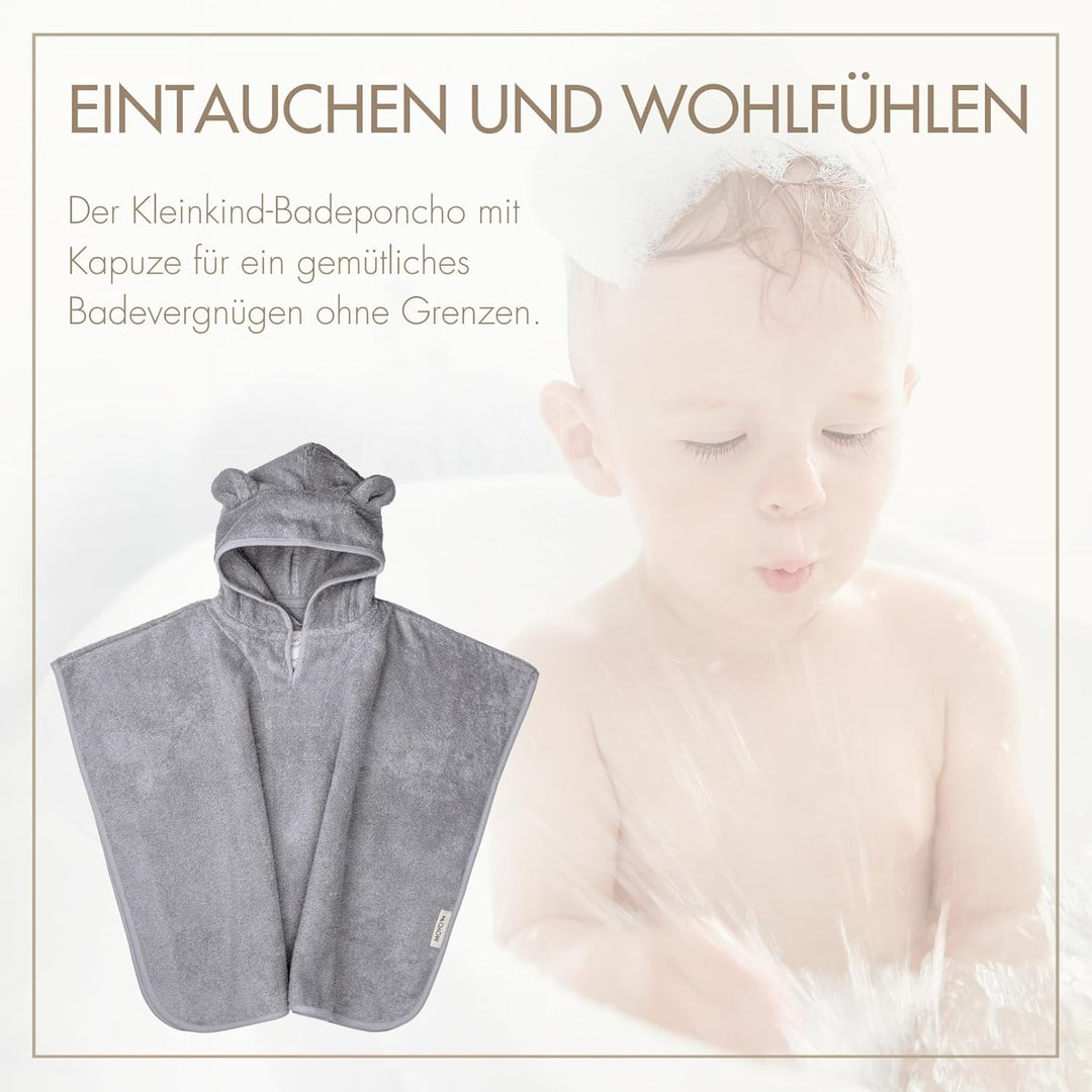 MOYO Baby Badeponcho Mit Bärenohren in Grau - Kapuzenhandtuch für 0-3 Jahre Aus 100% Frottee-Baumwol