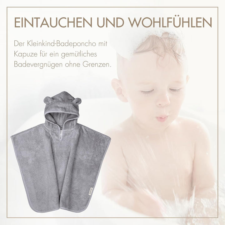 MOYO Baby Badeponcho Mit Bärenohren in Grau - Kapuzenhandtuch für 0-3 Jahre Aus 100% Frottee-Baumwol