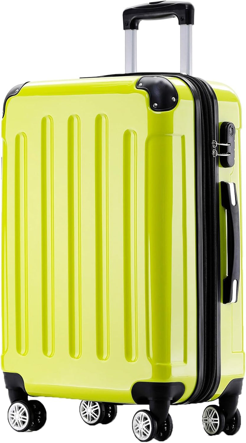 BEIBYE Hartschalen Koffer Trolley Rollkoffer Reisekoffer 4 Zwillingsrollen Polycabonat (Grün, 66cm -