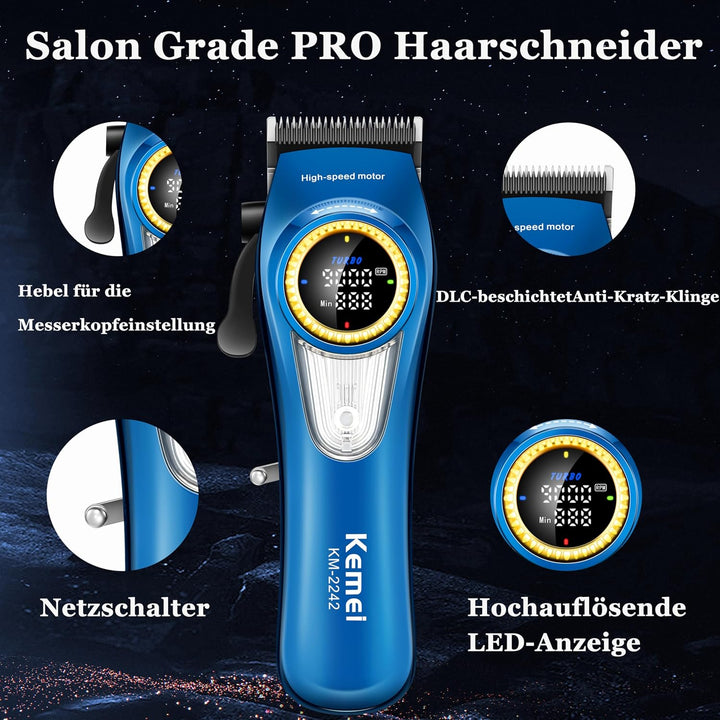 KEMEI 2242 Professionelle Haarschneidemaschine für Männer, Kabellose Friseurschermaschine mit LED-An