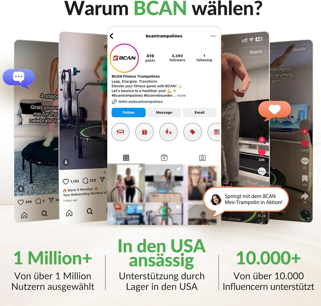 BCAN Achteckiges Indoor-Fitness-Trampolin, 130cm, Trampolin für Erwachsene bis 205 kg, mit verstellb