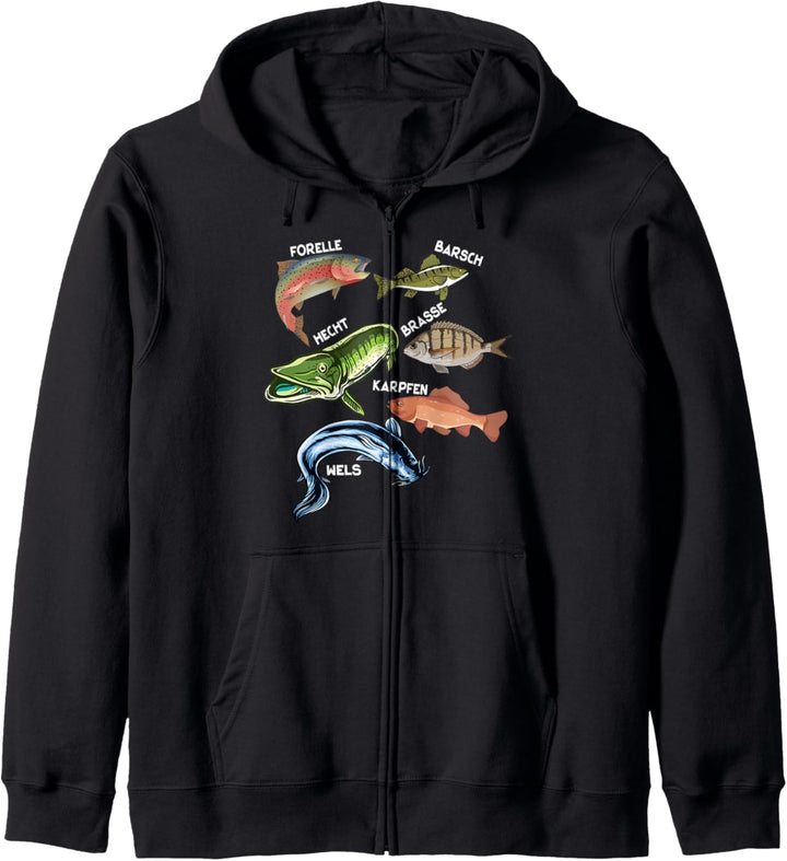 Fischarten Forelle Fischen Karpfen Hecht Mann Carp Fishing Kapuzenjacke