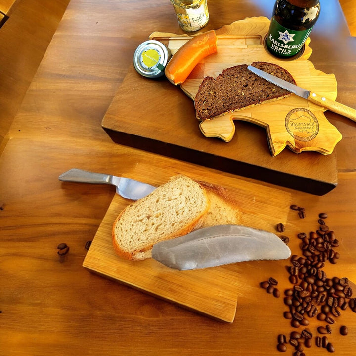 Saarlandbrett als Frühstücksbrettchen aus Holz, Legendärer Stubbi Style, für Saarländer, Lusitge Ges