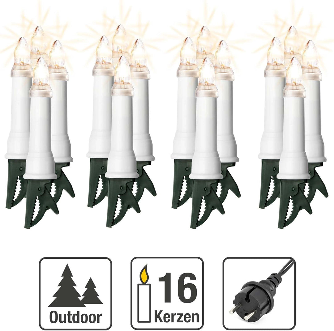 Hellum Lichterkette Kerzen Weihnachtsbaum, Kerzen Lichterkette aussen mit Clip, 16 Lichter, beleucht