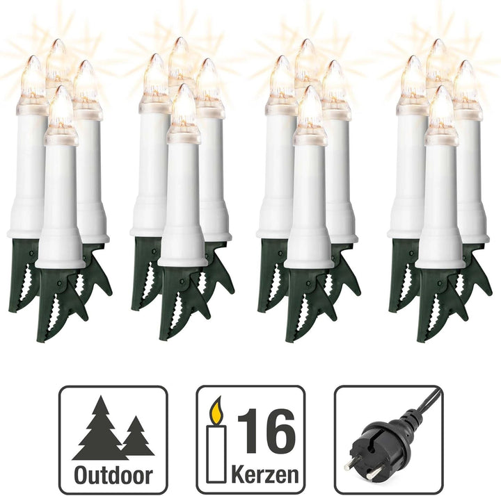Hellum Lichterkette Kerzen Weihnachtsbaum, Kerzen Lichterkette aussen mit Clip, 16 Lichter, beleucht