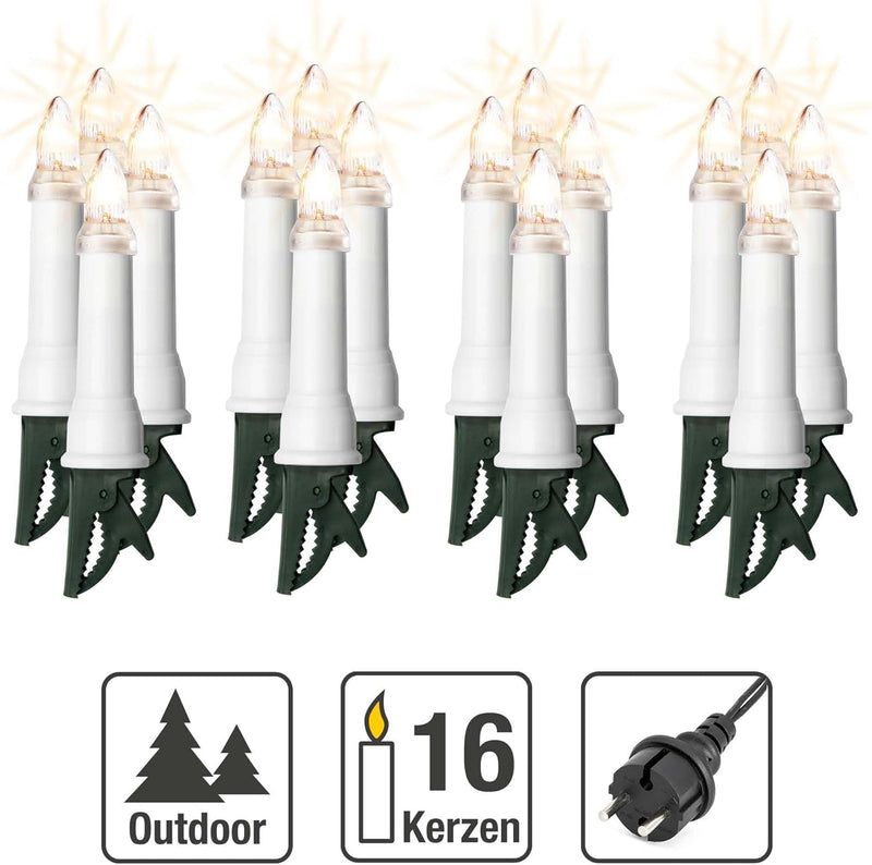 Hellum Lichterkette Kerzen Weihnachtsbaum, Kerzen Lichterkette aussen mit Clip, 16 Lichter, beleucht