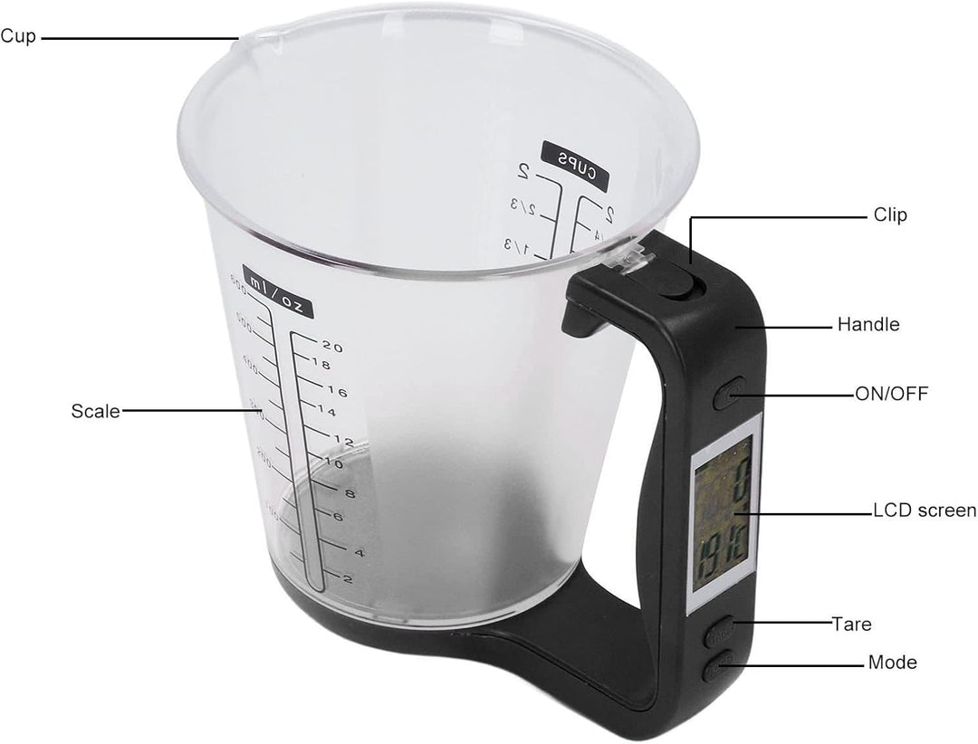 BORDSTRACT Digitale Messbecherwaage, Backwaage Flüssigkeitswaage, 1 kg Küchenwaage mit LCD-Display f