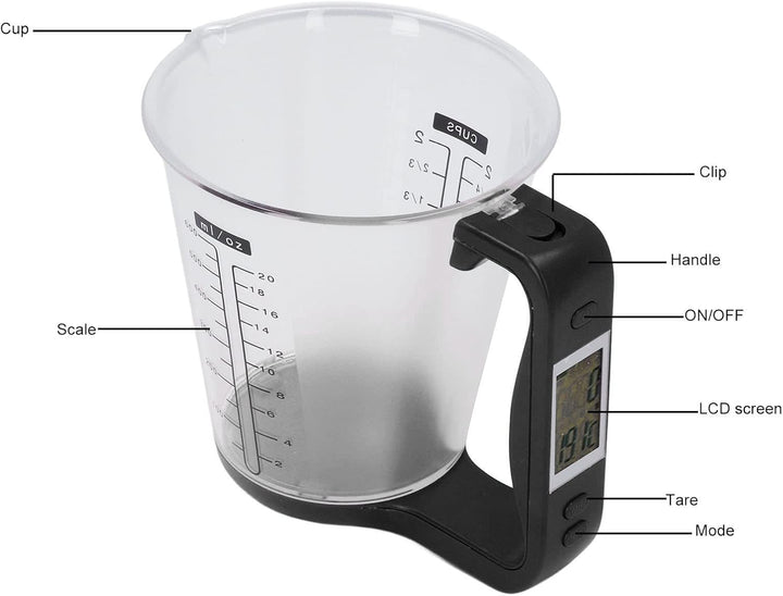 BORDSTRACT Digitale Messbecherwaage, Backwaage Flüssigkeitswaage, 1 kg Küchenwaage mit LCD-Display f