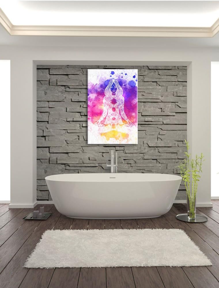 Pixxprint Lotoshaltung Yoga Kunst / 100x70cm Leinwandbild bespannt auf Holzrahmen/Wandbild Kunstdruc
