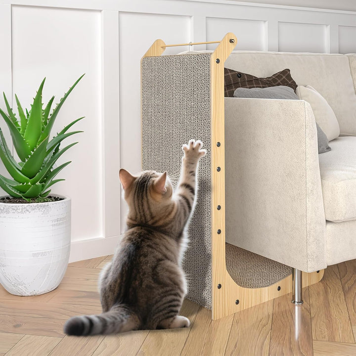 Kratzbrett Katze 48 cm L-förmige Kratzpappe für Katzen widerstandsfähiges Katzenkratzbrett mit Ball