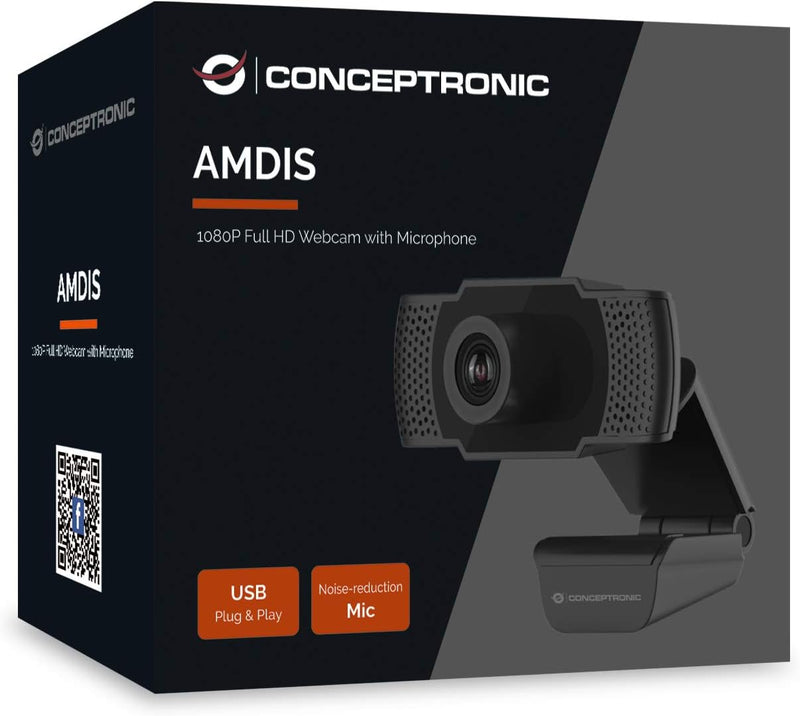 Conceptronic Webcam AMDIS 1080P Full HD Webcam+Mikrofon USB, 4+64GB 1080P Full HD AMDIS01B, 1080P Fu