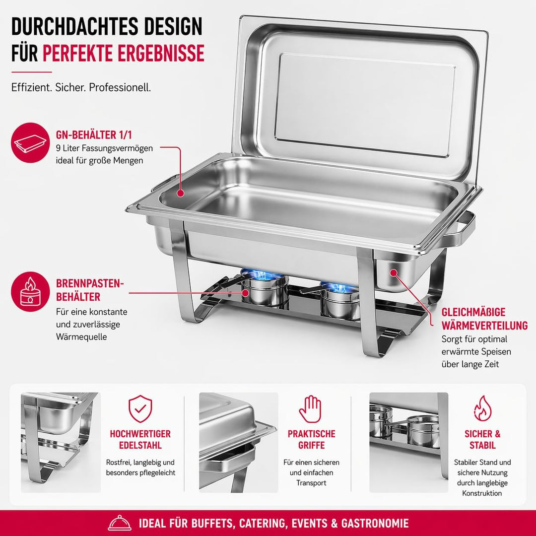 ZORRO - 2X Chafing Dish Speisewärmer Profi Set 15-Teilig in Gastro Qualität Warmhaltebehälter Edelst