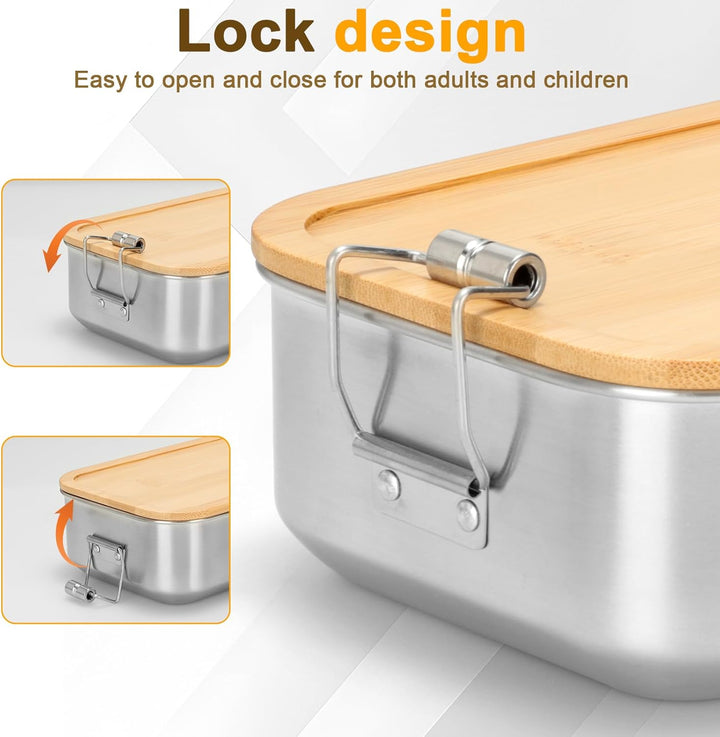 Cozary Brotdose Edelstahl, 1000ML Lunchbox Erwachsene, Brotdose mit Fächern, BPA-frei, Bento Box Aus