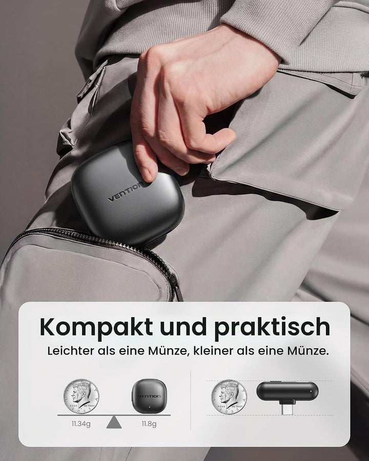 VENTION Mini-Funkmikrofon für iPhone 17/16/15 Pro Max, [Plug and Play] USB-C Bluetooth Mikrofon für