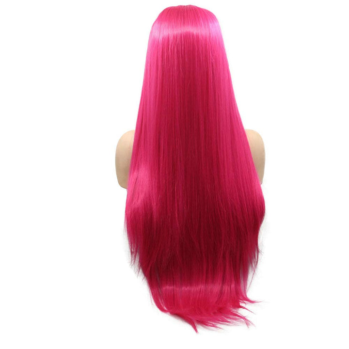 Hellrosa Perücke, lang, glatt, synthetische Lace-Front-Perücke für Damen, Hot Red Pink, halb handgek