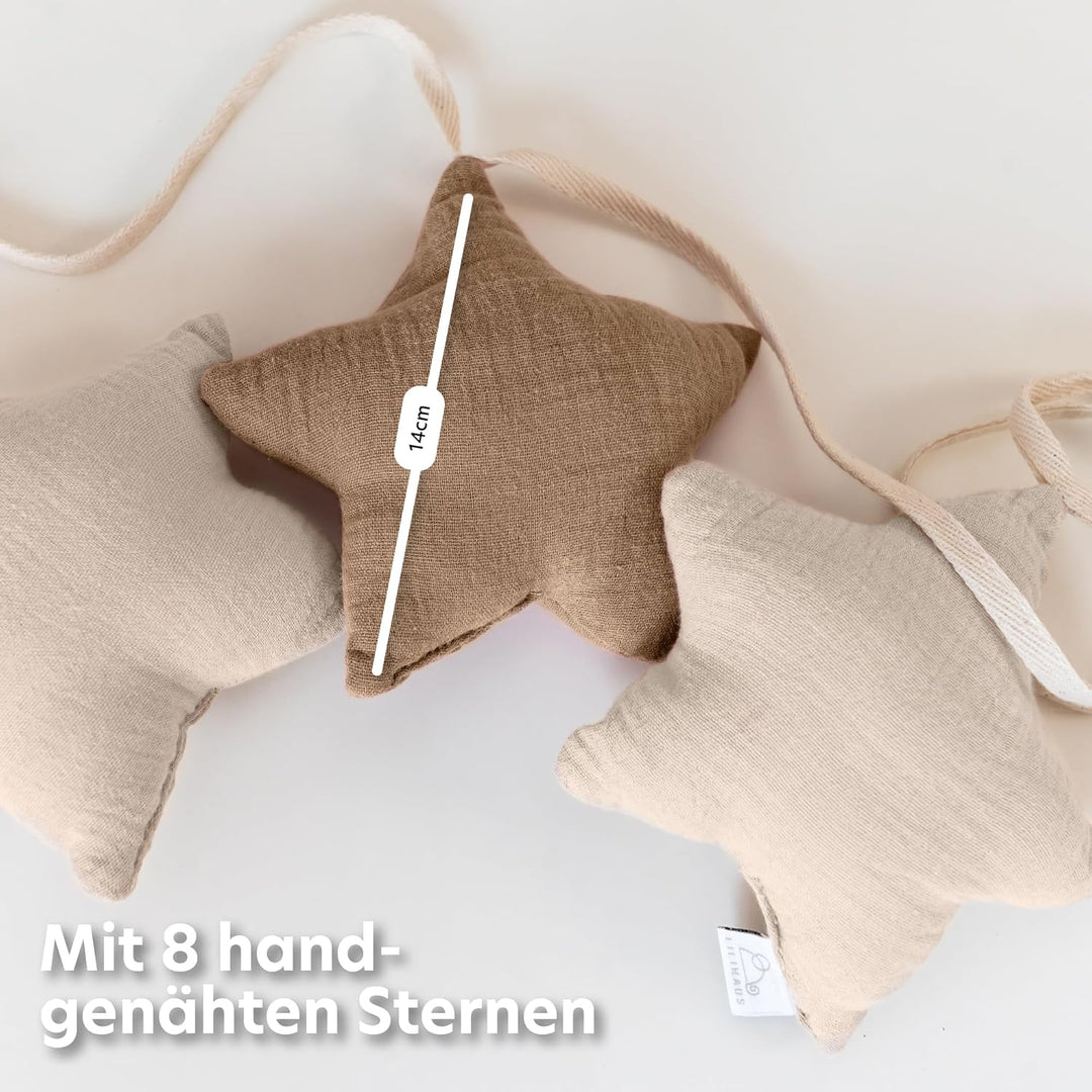 LILIMAUS Sternen Wimpelkette Stoff - 12 Farben - Kinderzimmer Deko - 100% Baumwolle Handmade - Musse