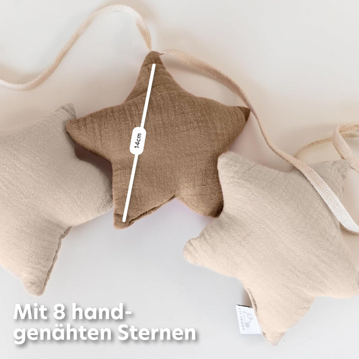 LILIMAUS Sternen Wimpelkette Stoff - 12 Farben - Kinderzimmer Deko - 100% Baumwolle Handmade - Musse