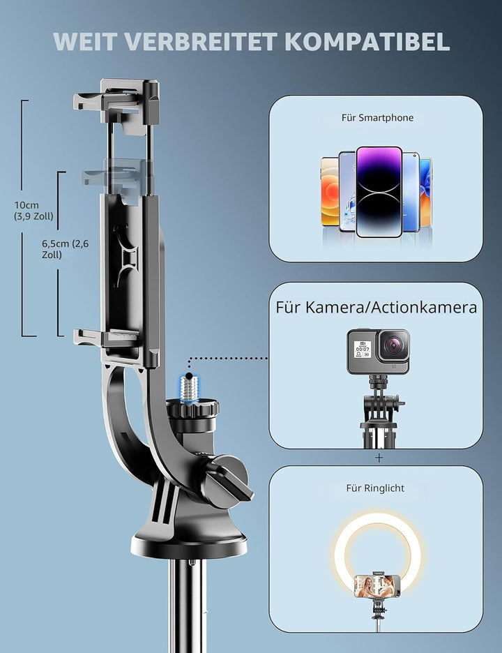 180cm Handy Stativ Ständer & Selfie Stick, Handyhalter mit Abnehmbarer Fernbedienung, Smartphone Sta