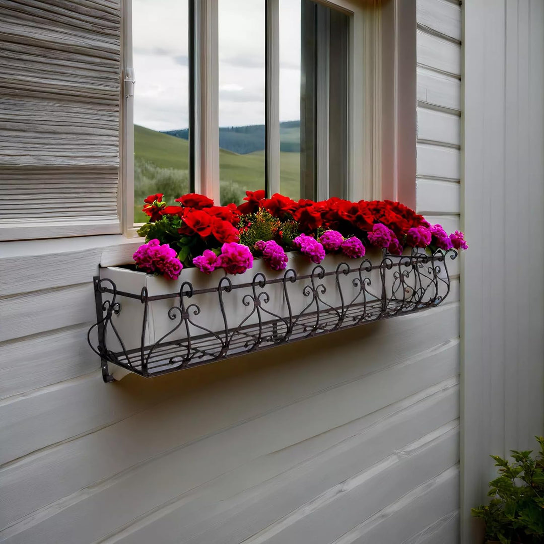 ecosoul Blumenkasten CINTI Metall Blumenwandkorb H/B/T 25/118/28 cm Eisen, dunkelrostfarben lackiert