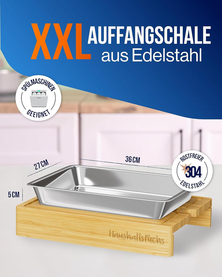 HaushaltsFuchs® Premium 100% FSC® Bambus Schneidebrett mit grosser Auffangschale inkl. Handyhalterun