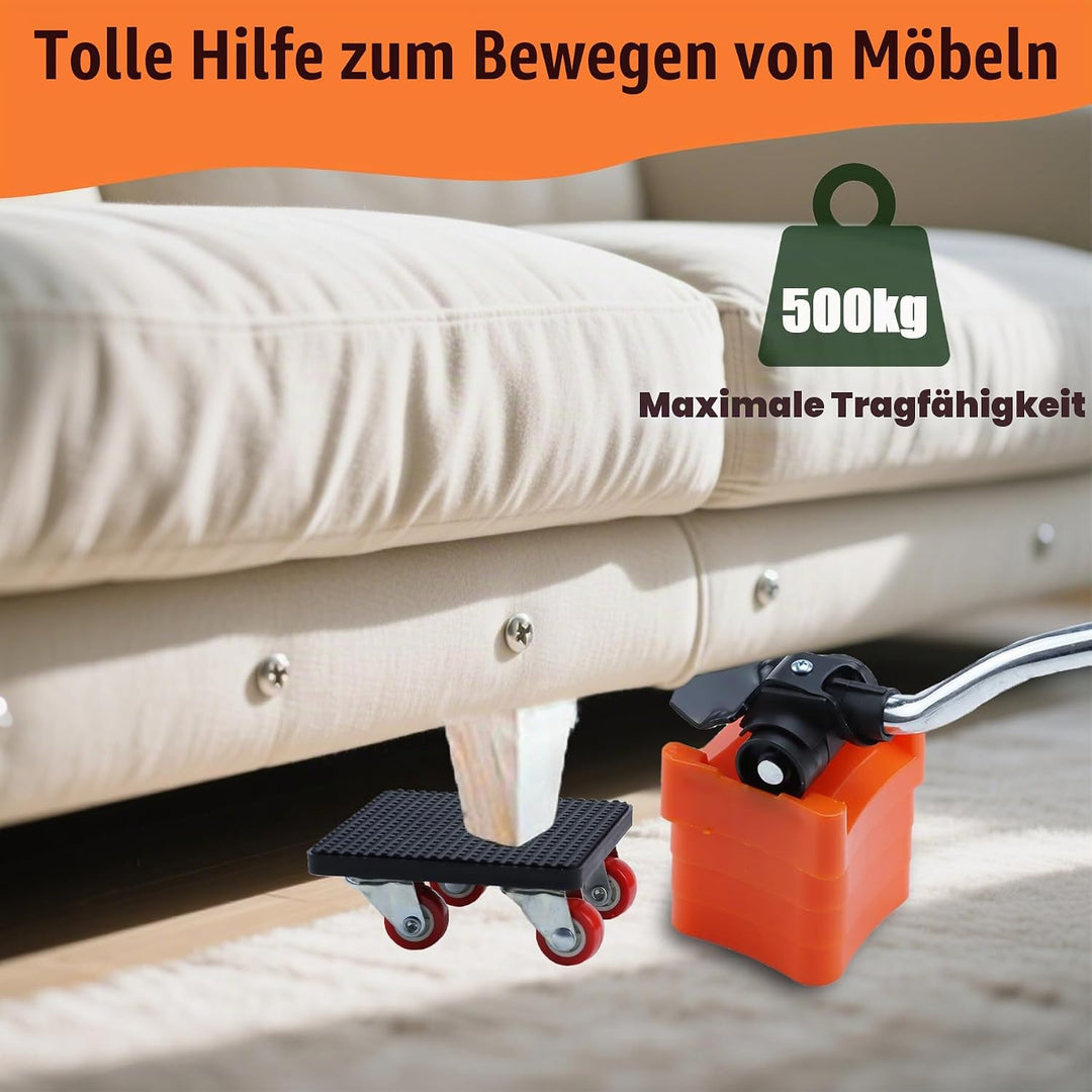Qingning Möbel Transportroller Set, 4 Möbelroller &amp; 1 Lastenheber für Schwere Möbel, 500kg Tragfähig