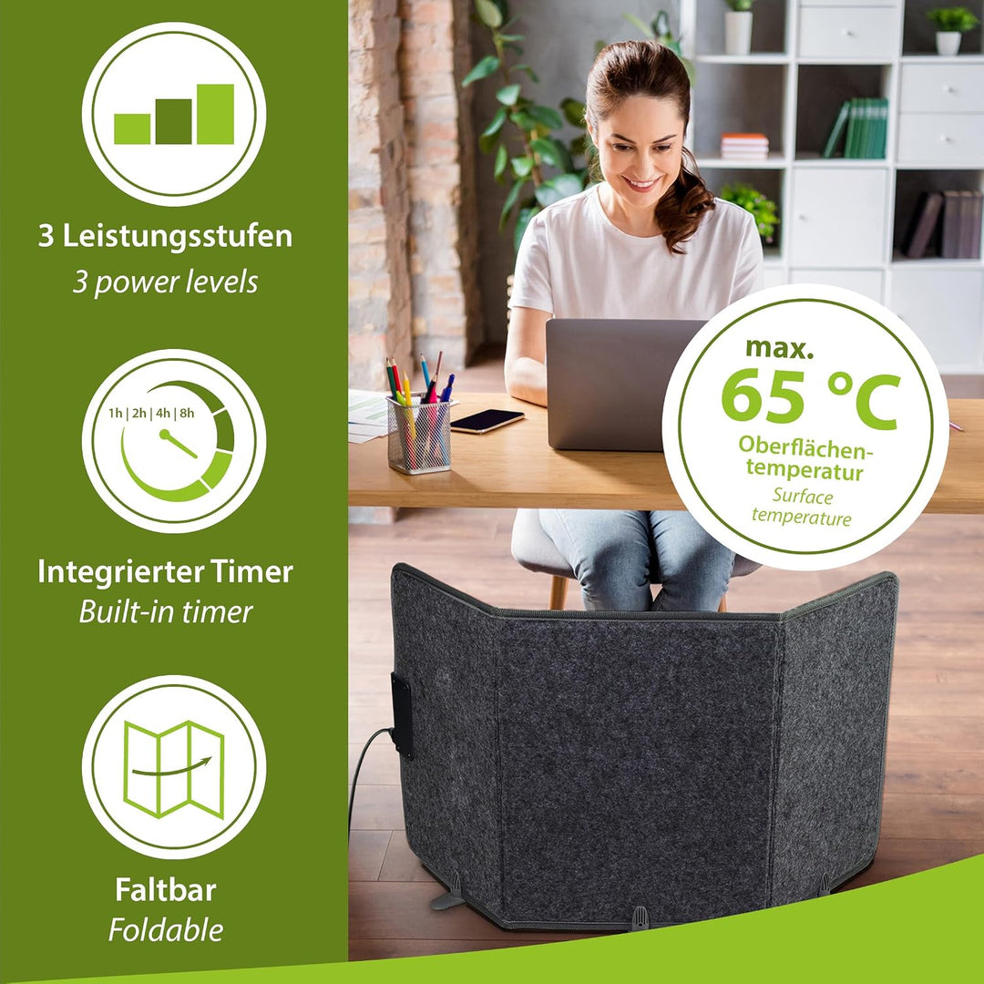 Mi-Heat Infrarot Schreibtischheizung 51x100cm Heizpaneel 165W Standheizung für Büro Schreibtisch Arb