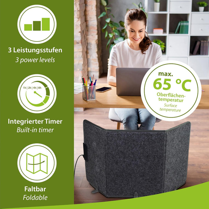 Mi-Heat Infrarot Schreibtischheizung 51x100cm Heizpaneel 165W Standheizung für Büro Schreibtisch Arb