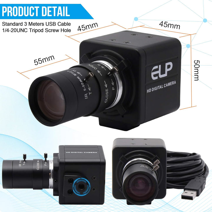 ELP 4K Web Kamera,Ultra HD IMX317 USB Kamera mit 5-50mm Zoom Objektiv,PC Mini Webkamera Unterstützun