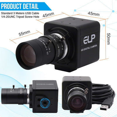 ELP 4K Web Kamera,Ultra HD IMX317 USB Kamera mit 5-50mm Zoom Objektiv,PC Mini Webkamera Unterstützun