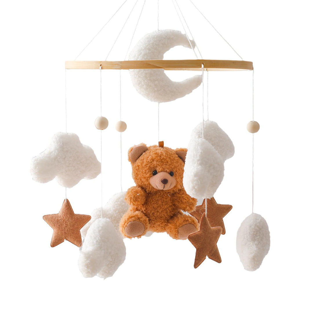 Herfair Mobile Baby Bettglocke mit Teddybär Hölz Mädchen Hängende Mobile Windspiel für Babybett Kind