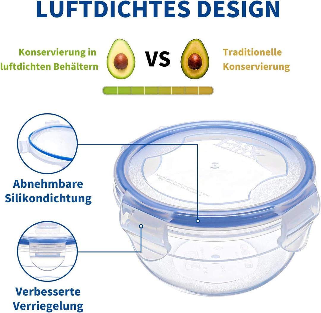EASYLOCK Frischhaltedosen mit Deckel Rund 6er-Set 0,3L 0,6L BPA-frei Kunststoff Gefrierdosen Klein,