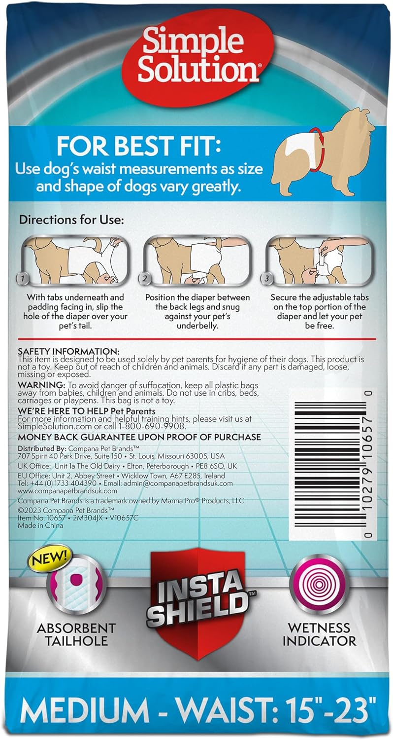 Simple Solution True Fit Einweg-Hundewindeln für Hündinnen, super saugfähig, mit Nässeindikator, Meh