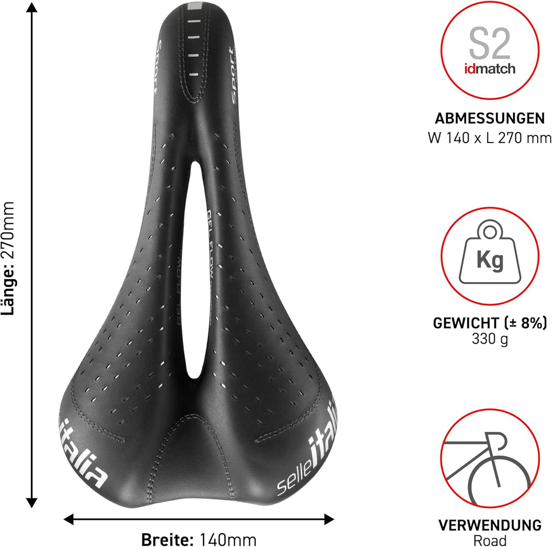 Selle Italia Sattel Sport Gel Flow Fec-Streben Schwarz, Schwarz