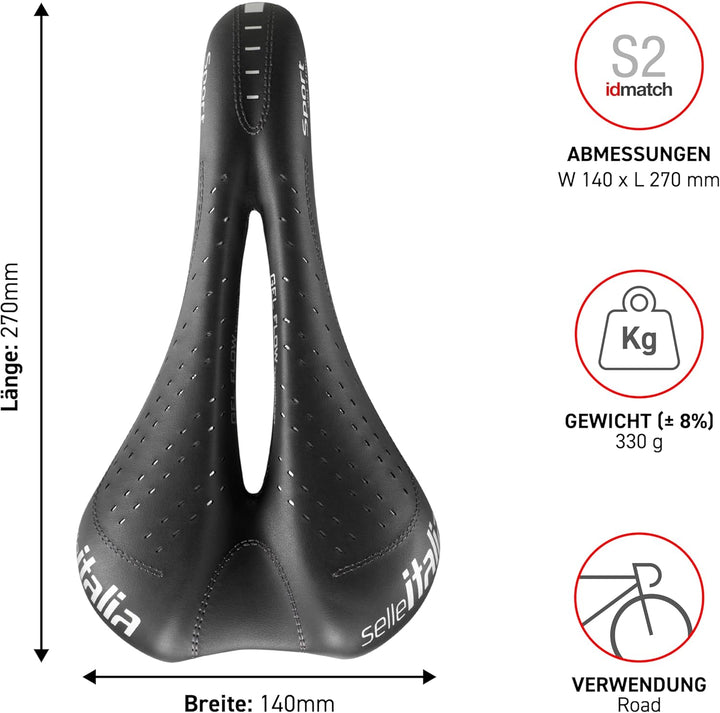 Selle Italia Sattel Sport Gel Flow Fec-Streben Schwarz, Schwarz