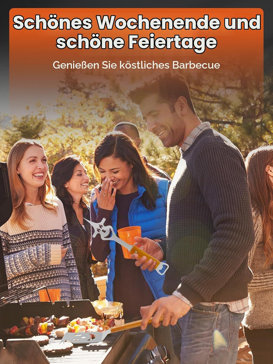Landrip 2 Stück Grillspachtel für Barbecue, 8 in 1 Grillbesteck mit Holzgriff, EdelstahI, Multifunkt