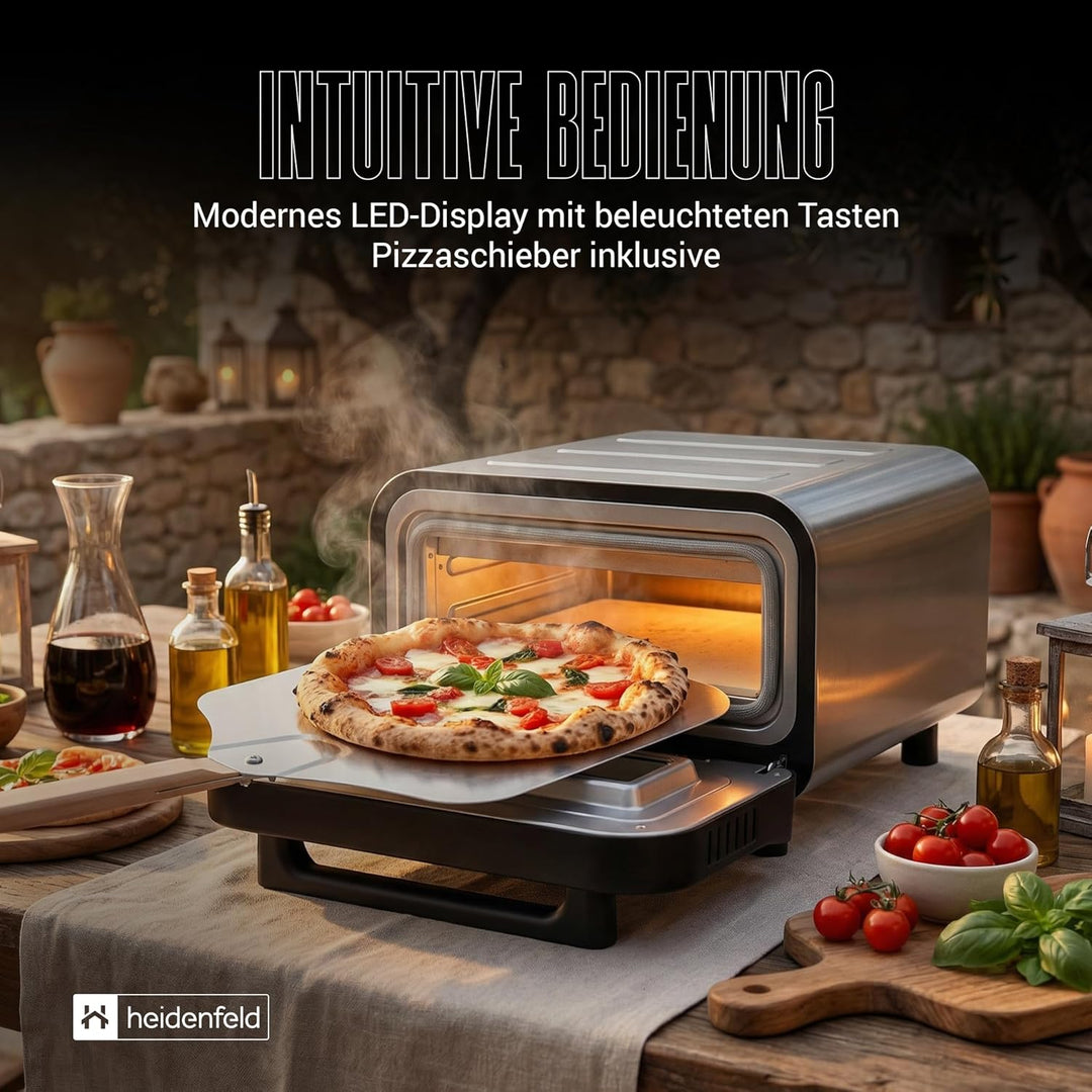 Heidenfeld Pizzaofen | 1850 Watt bis 450°C - Backofen inkl. Pizzastein & Pizzaschieber - Pizzaofen e