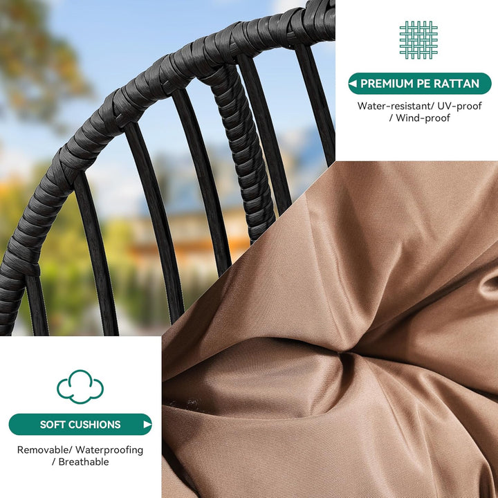YITAHOME Hängesessel Eierschaukel 150 kg Belastbarkeit, Rattan Schaukelsessel mit Kissen & Getränkeh