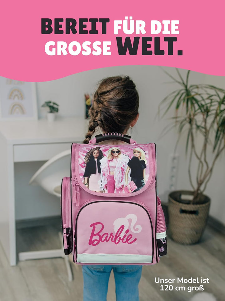 Familando - Schulranzen Set CLOU - 5-teilig mit Federmappe - Barbie - Ergonomisch, stabil & mit gepo