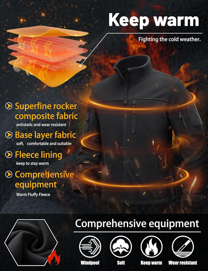 TACVASEN Herren Militär Outdoor Fleecejacke Warme Taktische Jacke Fleece Jacket L Schwarz, L Schwarz